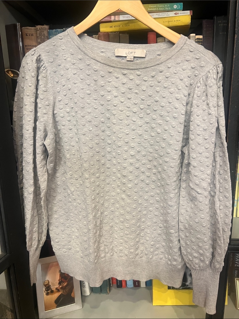 LOFT Light Gray Dot-Textured Crewneck Sweater